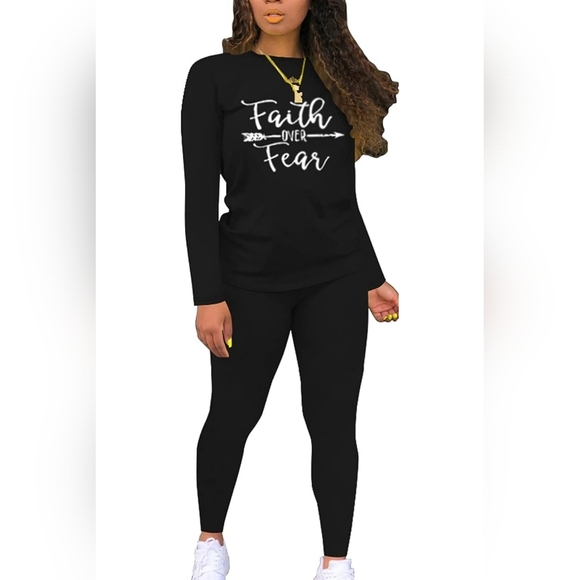 Pants - New Womens Faith Over Fear Stretchable Track Suit Multiple Sizes